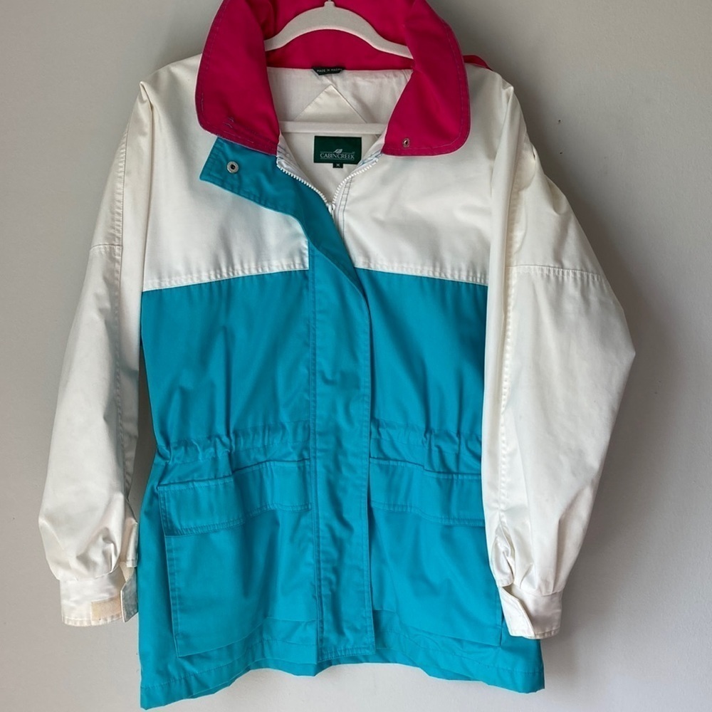 Vintage 80s Cabin Creek Color Block Windbreaker Jacket Womens Size Medium Hood
